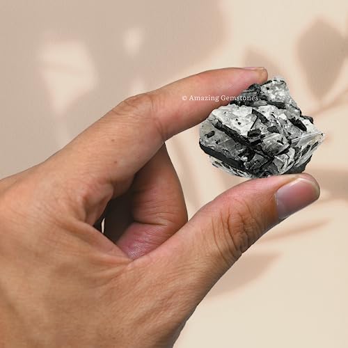 Image of Amazing Gemstone Black Rutilated Quartz Raw Crystals and Healing Stones, Natural Rocks for Tumbling - DIY Raw Stones and Crystals, 2 Pieces