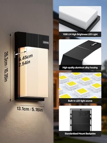 Image of OIYN Outdoor Wall Light, Smart RGBICWW Porch Lights Outdoor, 1500LM Modern Wall Sconce with 30+ Scene Modes, Remote & APP Control, IP65 Waterproof Color-Changing DIY for Outdoor Decor, 1 Pack