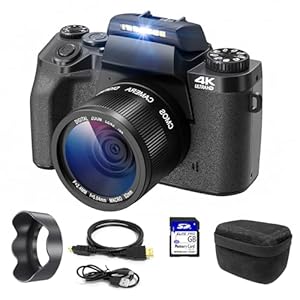 Digitalkamera 4K, CCN 64MP Fotokamera mit 3.0″ Touchscreen, 16X Digitalzoom Kompaktkamera mit WiFi Funktion, mit Kameratasche, Haube, 32GB TF-Karte, Einzellinse, Schwarz