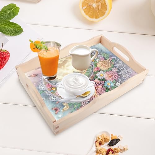 Image of AiYuanzsh Moon Diamond Art Tray with Handle, 5D Diamond Painting Tray DIY Plate Kit for Adults, Decorative Diamond Art Serving Tray for Home Organizer