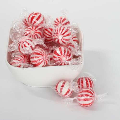 A Great Surprise Jumbo Peppermint Balls - 3 Pounds - Christmas Mint Candies - Holiday Red and White Candy - Large Xmas Candies - Bulk Individually Wrapped Hard Candy