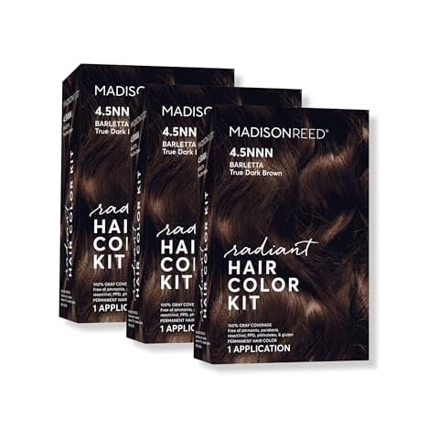 Madison Reed Radiant Hair Color Kit, Dark Brown for 100% Coverage of Resistant Gray Hair, Ammonia-Free, 4.5NNN Barletta Brown, Permanent Hair Dye, Pack of 3 Cover