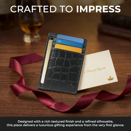 Image of Genuine Leather Slim Card Holder Wallet for Men - Premium and Stylish Card Holder with Capacity for 7-10 Cards and Currency Compartment - Stylish and Functional Leather Wallet - Green