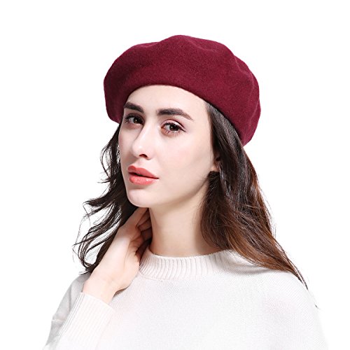 JOOWEN Women's Vintage Plain Beret Hat Girls Wool Warm Beanie Cap2