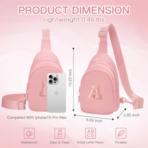 Viverte Easter Gifts for Teen Girls 7 8 9 10 11 Year Old Girls Birthday Gifts for Best Friends Easter Basket Stuffers Small Initial Sling Bag Crossbody Bag (Light Pink-A)