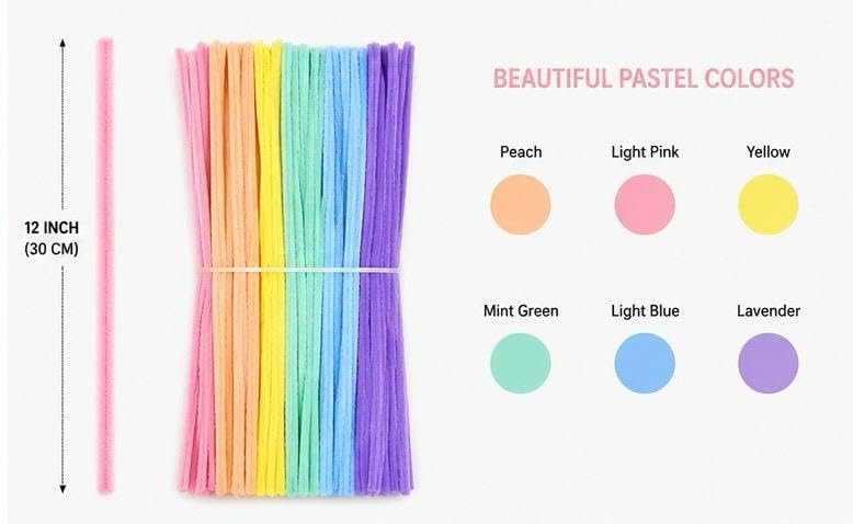 Image of TRAIS Pipe Cleaners Pastel for Crafts (100 PCS) | Soft Chenille Stems for DIY Art & Craft, Flexible Fuzzy Bendable Sticks for Kids Craft, School Projects & Decoration Supplies (Any 4-5 Colors)