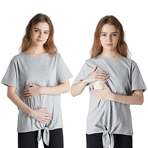 Romperinbox Nursing Tops Zipper Breastfeeding Shirts For Women Maternity Clothes Pregnancy Tee Postpartum T-Shirts S-3Xl(Grey, Xxxl #TOP26
