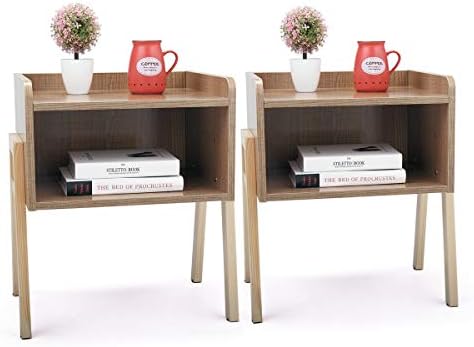Sandinrayli 2-Pack Modern Nightstand Wooden Stackable Bedside Table with Open Front Compartment for Storage