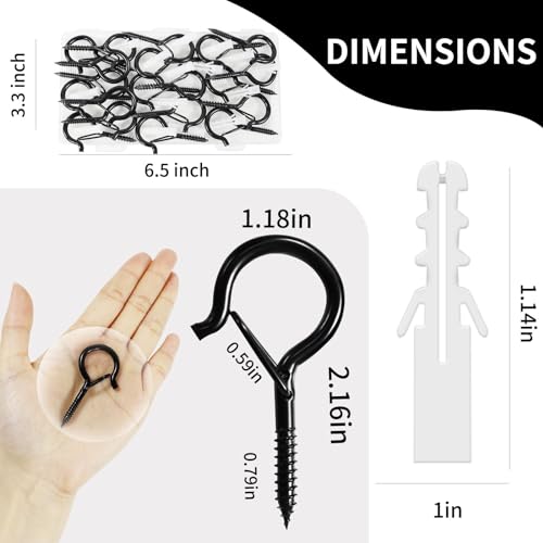 Tianfu 20 Pcs Windproof Screw Hooks With Safety Buckle, 2.2 Inches Heavy Duty Eye Hooks, Hanging Ceiling Hook For Outdoor String Lights thumb #1