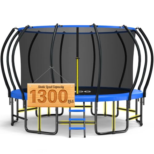 Image of ORCC 1200LBS Weight Capacity Kids Trampoline 16 15 14 12 10 8FT Outdoor Yard Trampolines for Kids Adults, Heavy-Duty Galvanized Steel Frame Recreational Trampoline