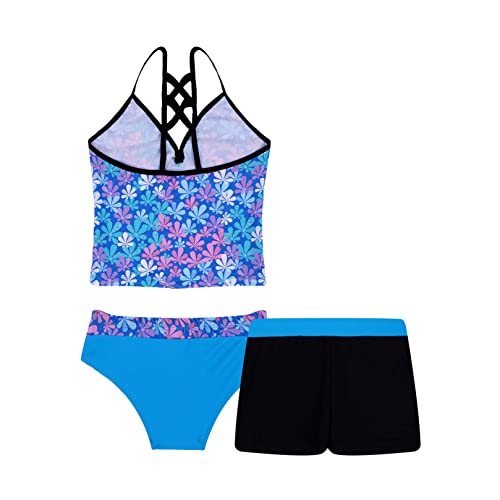 Image of ranrann Girls 3 PCS Floral Printed Tops with with Bottoms Shorts Set Swimwear Swimsuit Bathing Suit