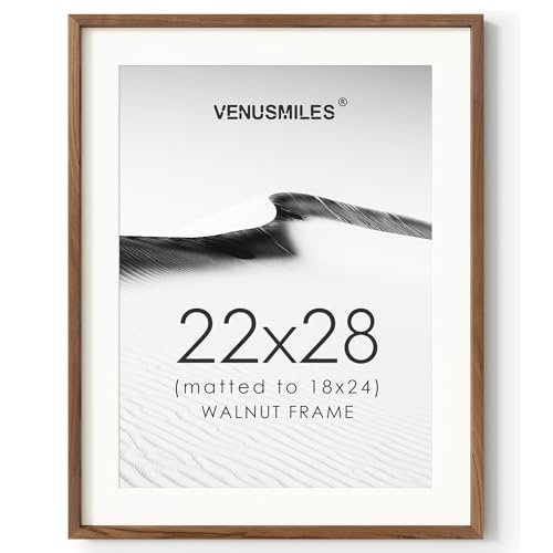 Image of 22x28 Poster Frame, USA-Sourced Natural Walnut Wood Picture Collage Frame with HD Tempered Glass, Modern Simple 22 x 28 Wooden Photo Frame Matted to 18x24, Vertical & Horizontal Wall Hanging Display