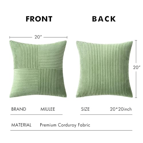 Image of MIULEE Sage Green Decorative Throw Pillow Covers 20x20 Inch for Couch Bed Sofa Spring Decor Pack of 2 Boho Farmhouse Throw Pillows Soft Cross Corduroy Patchwork Textured Cushion Cases