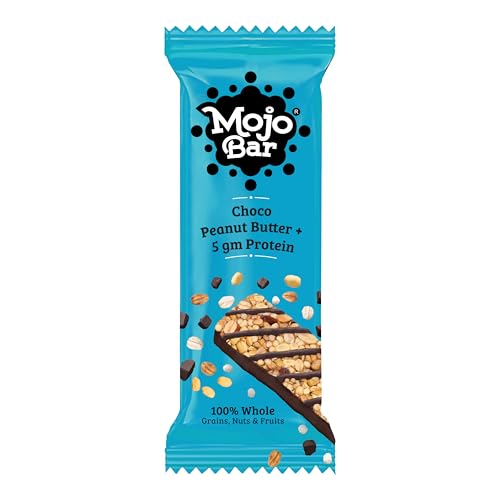 Image of Mojo Bar Energy Bars Choco Peant Butter + 5gm Protein | 100% Whole Grains, Nut & Fruit | High Energy & Granola Bars | 5g Protein Snack | Pack of 6 x 32g Energy Bars | Gluten Free & No Preservatives