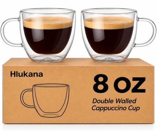 Double Walled Glass Coffee Mugs Set of 2, 8 oz...