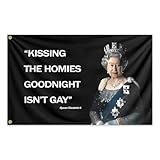 Kissing Homies Goodnight Flag 3X5 Ft Kissing The Homies Goodnight is Not Gay Flags Durable Polyester Funny Man Cave Meme Quote Flags for Girls Teen Room Bedroom or College Dorm Banner Tapestry Decor