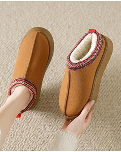 Image of Women's Platform Slippers,Snow Winter Womens Slippers Fluffy House Slippers for Indoor and Outdoor+1 pair of thick socks (Brown, Adult, Women, 8.5, Numeric, US Footwear Size System, Medium)