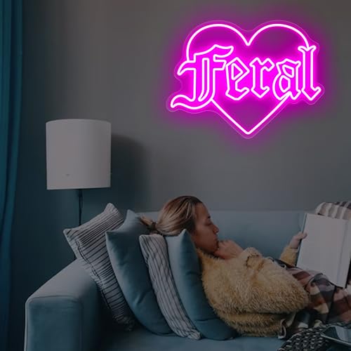 Image of Feral Heart Neon Sign, Goth Girl Bedroom Wall Neon Light, Birthday Gift for Goth Girl, Goth Heart Neon Light for Home Decor, Gift for Rebels Feral Girl