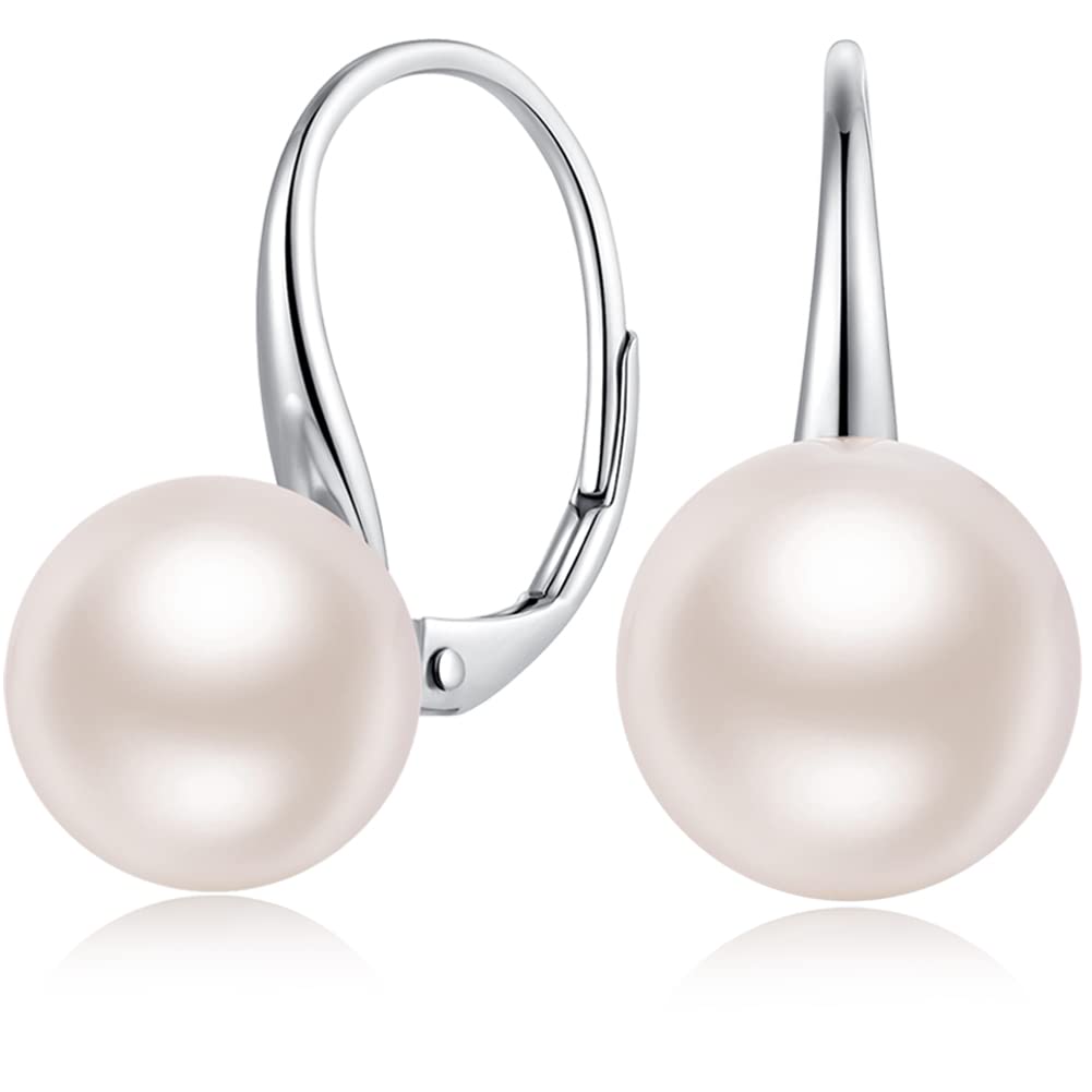 Orecchini Perle, Orecchini Perle Pendenti Argento Sterling 925 Placcato Oro Bianco 18 Carati, Anallergici Orecchini Perle Nere/Orecchini Perle Bianco 8mm-10mm Gioielleria Raffinata Donna