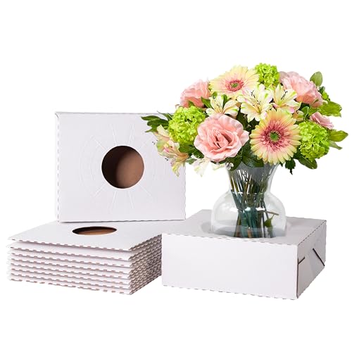 Holiday Designs - Pop-Up Florist Delivery Box, Heavy Duty Corrugated Cardboard Vase Boxes for Secure Floral Arrangements During Transport, 12 x 10 x 4.5 (White, Extra Large: 10 Pack)