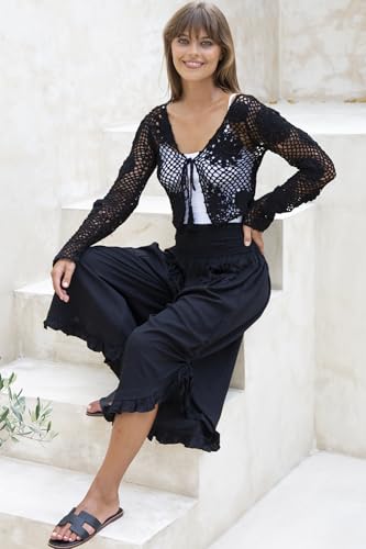 Back From Bali Womens 100% Cotton Crochet Tie-Front Artisan Shrug Sweater Cropped Lightweight Flower Knit Bolero4