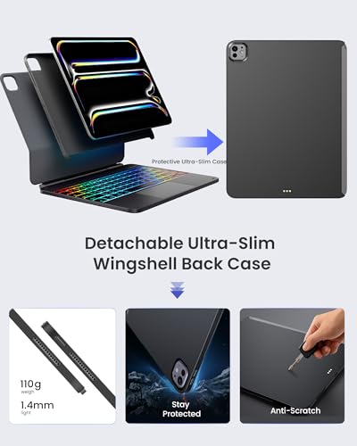 Image of typecase Edge+ Keyboard Case for iPad Pro 13-inch (M5 /M4, 2025 /2024), Space Black Keyboard with 11-Color Backlight, Multi-Mode, Removable Black Back Case, Magnetic Floating Stand, Larger Trackpad
