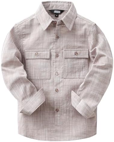 JOGAL Boys Chambray Shirts Long Sleeve Casual Button Down Shirts ...
