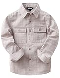 JOGAL Boys Chambray Shirts Long Sleeve Casual Button Down Shirts Solid Cotton Shirt with Flap Chest Pocket Khaki 8