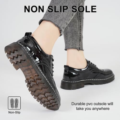 Womens Oxford Shoes Comfort Lace Up Slip Resistant Patent Leather Dress Shoes - Image 4