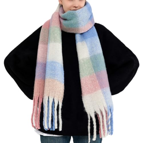 Large Chunky Plaid Scarf Checked Colorful Oversized Scarves Soft Big Cashmere Wool Thick Winter Warm Blanket Women