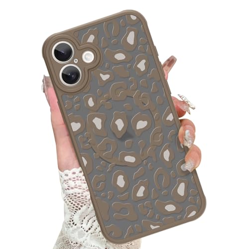 Image of KANGHAR Case for iPhone 17 Brown Leopard Printed Pattern | Compatible with Magsafe Cute Cheetah Protective Magnetic Case for Girls Women 6.3 inch