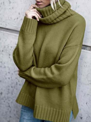 Image of FISACE Womens Oversized Turtleneck Pullover Sweater Cable Knit Sweater Tops | Long Sleeve,Slouchy,Fall,Winter,Lightweight,Loose,Trendy,Casual,Sexy