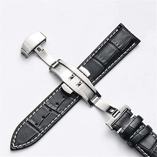Bracelet de montre en cuir 18mm à 24mm pour hommes et femmes avec boucle papillon