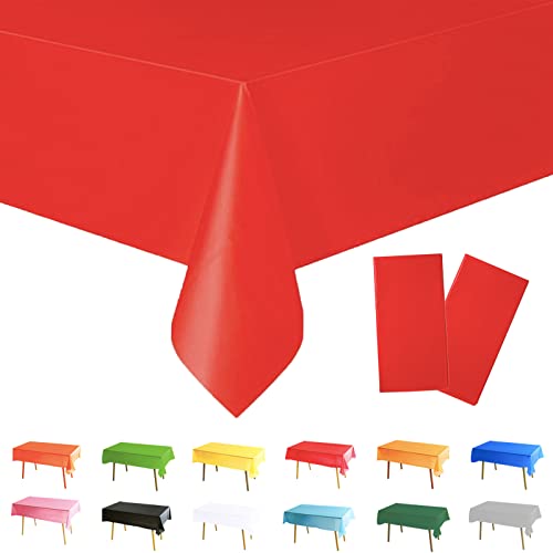 POPOYU 2 Pièces Nappes Rouge Jetable Plastique Rectangulaire, Nappe Anniversaire Nappe Exterieur Impermeable Jardin, 137*274cm Nappes Fete pour...