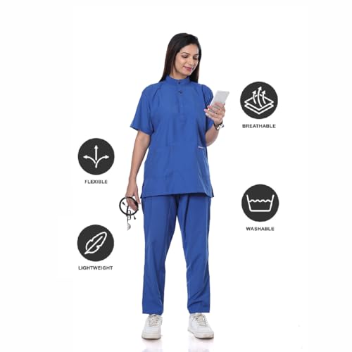 Image of Women's 5-Pocket Scrub Suit | Set of Top & Pant | Half Sleeves | Mandarin Collar | Breathable Polyviscose Fabric | Comfortable | Durable | Uniform for Doctors Nurse & Dentist RB 5XL
