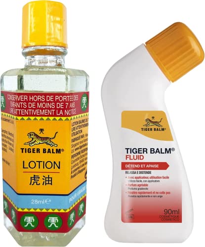 BAUME DU TIGRE 1 x Baume du Tigre Lotion - Huile de massage chauffante, 28 ml + 1 x Baume du Tigre Fluid - Lotion Apaisante avec Tampon Applicateur, 90 ml (Lot...