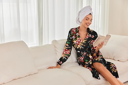 Image of Ekouaer Robes for Women Long Sleeve Knit Kimono Bathrobe Soft Lightweight Loungewear Ladies Cotton Sleepwear