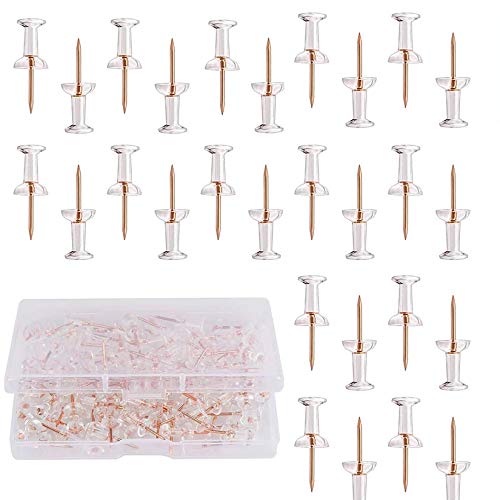 Grtard Push Pins Rose Gold Thumb Tacks 200-Count Standard Pins Gold Steel Point and Transparent Plastic Head