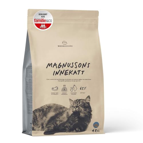 MAGNUSSONs Innekatt (1 x 4,8kg) | Katzentrockenfutter für Erwachsene Hauskatzen mit geringem Energiebedarf | 65% Fleischanteil | Ofengebacken