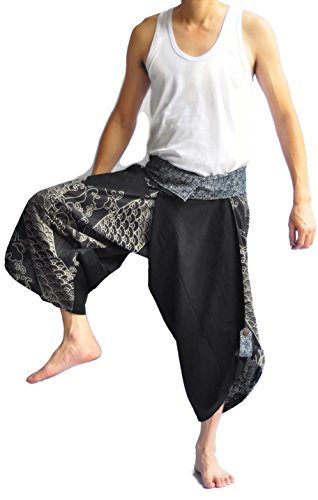 Thai Fisherman Pants Japanese Style Pants One Size Black Fish Wave Pants