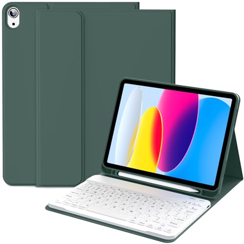 IAMKHO Keyboard Case for iPad (A16) 11th Gen 11 Inch 2025, iPad 10th Generation 10.9 Inch 2022, Detachable Wireless Bluetooth Keyboard with Built-in Left Side Pencil Holder (Dark Green)