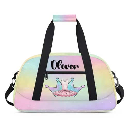 Custom Dance Bag Gymnastics Bag for Girl, Personalized Duffel Bag Sport Gym Bag Carry On Weekender Travel Bag Gift for Girl Colorful Crown Ballet Dress2