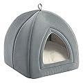 BEDSURE Cat Cave Bed Igloo - Small Cat Tent Bed House with Removable Washable Cushion Pillow Foldable Portable Pet Bed, Light Grey, 35x35x38cm