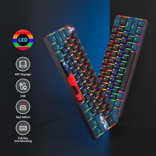 Image of 60 Percent Gaming Keyboard 61 Keys Portable Mechanical Keyboard Rainbow Backlit Ultra Compact Wired Keyboard Red Switch for PC Laptop Gamer(61 Monster-B)