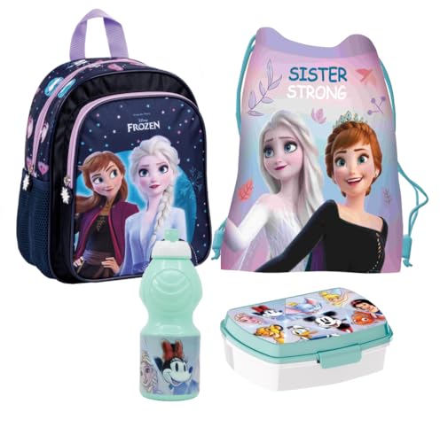 Frozen Eiskönigin ELSA Olaf 4 Teile Set Rucksack Tasche Kindergarten Brotdose Turnbeutel mit Sticker-von-Kids4shop