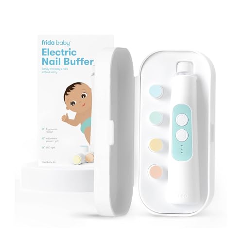 Frida Baby Electric Nail Trimmer, Safe + Easy Electric Nail File Baby Nail Clipper + Nail Trimmer Kit for Newborn, Toddler, or Children’s Fingernails/Toenails, 4 Buffer Pads, LED Light, Storage Case