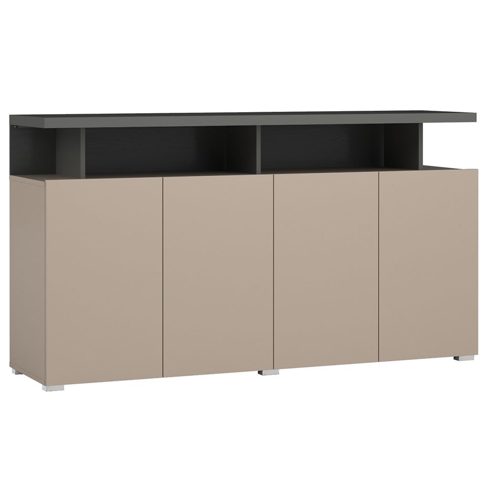 Lomadox Wohnzimmer Set grifflos in beige mit anthrazit mit LED Beleuchtung Couchtisch Sideboard Wohnwand
