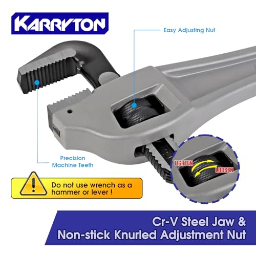 Image of 24 Inch Aluminum Offset Pipe Wrench, 4 inch /101mm Adjustable Jaw Capacity, Heavy Duty Plumbers Wrench with Drop Forged Steel Jaw(CR-V), Perfect Plumbing Tool Exceed GGG Standard