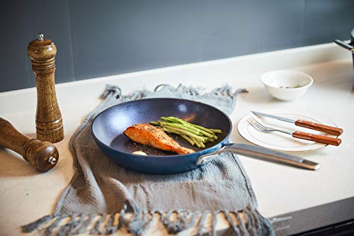 Frying Pan, MSMK 10\" Nonstick Skillet, Titanium and Diamond Coating From USA Fry Pan, Heat Evenly Induction Cooking Pans with Stay-Cool Handle, Professional Omlette Pan, Oven Safe Cookware, Blue