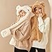 OHYOGA 3 in 1 Women Animal Hooded Scarf with Pockets Soft Winter Warm Plush Bear Hat Faux Fur Long Scarf Gloves Set SLH2T138 White